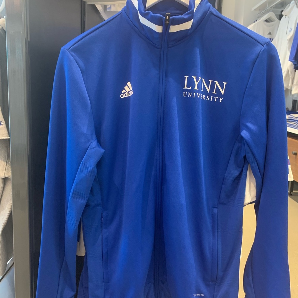 UNISEX LYNN UNIVERSITY ADIDAS BLUE VARSITY JACKET WITH FULL ZIPER AND POCKETS